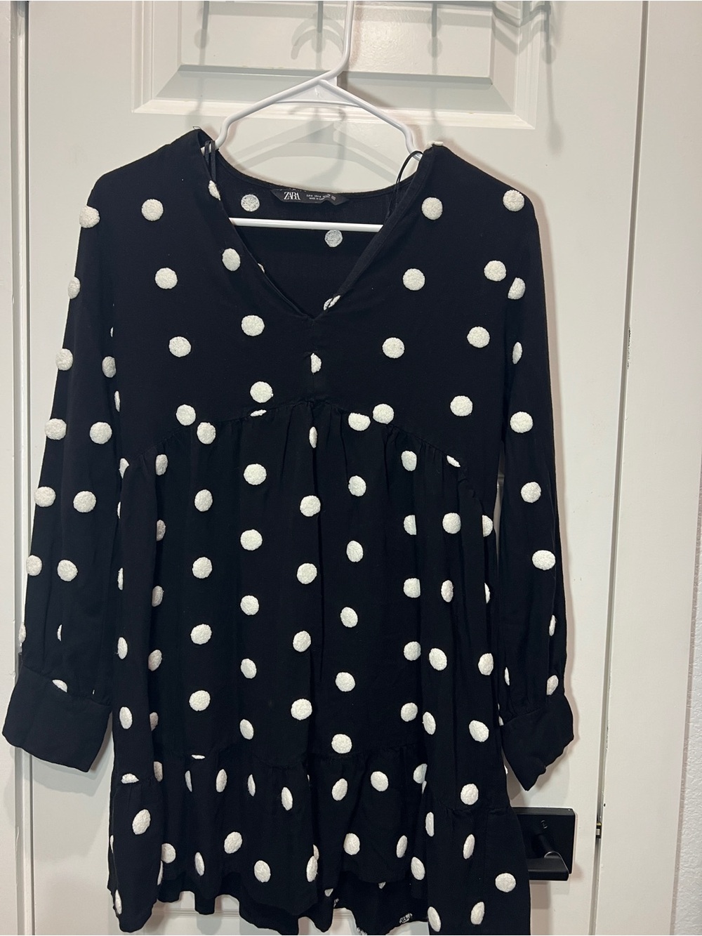 Zara Black and White Polka Dot Long Sleeve Dress